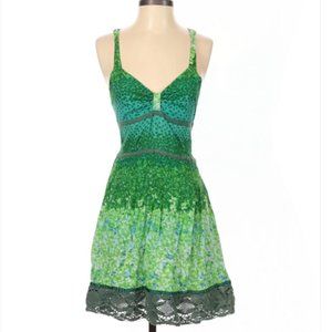 Y2K Free People Green Mini Tie Back Lace Hem Dress